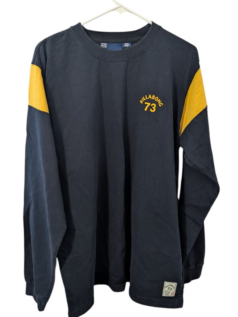 Billabong Navy Long-Sleeve Tee with Yellow Sleeve Panels & '73' Logo